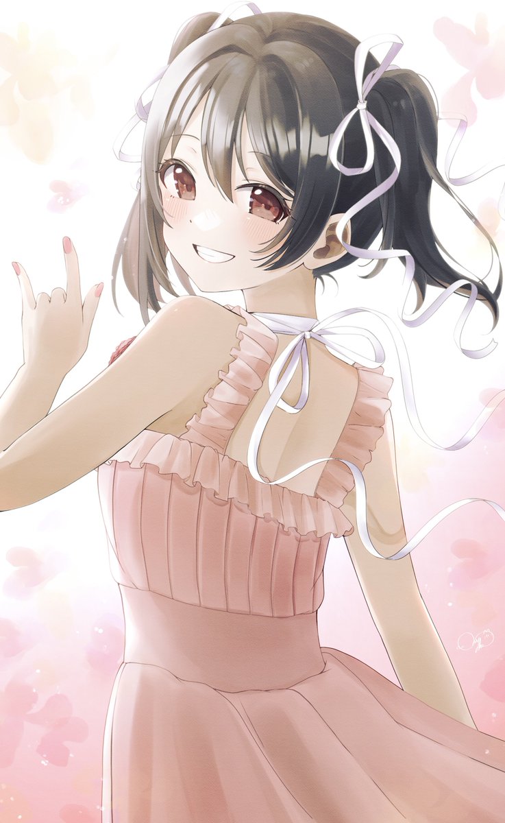 yazawa nico 1girl solo dress twintails smile black hair looking at viewer  illustration images