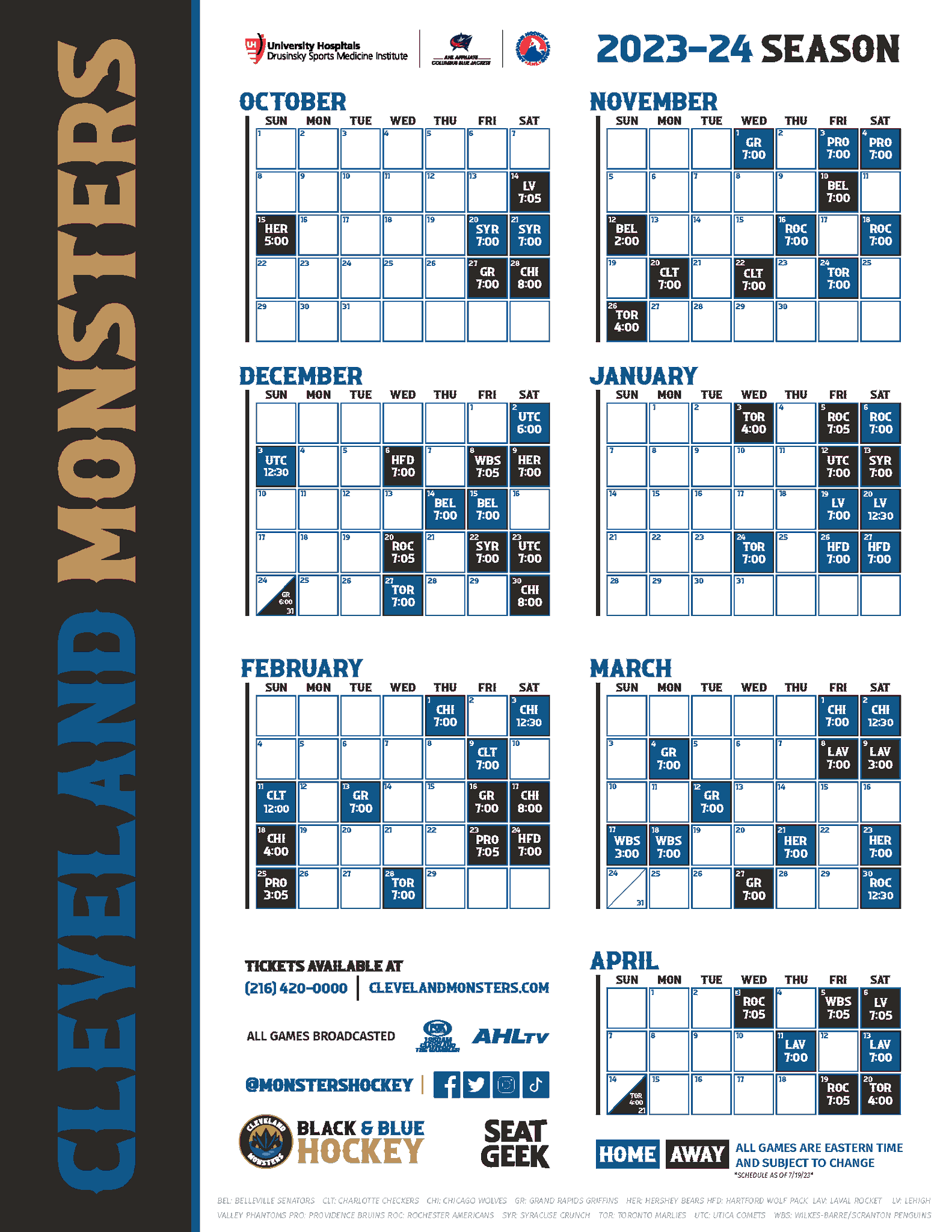 Cleveland Monsters on Twitter "🚨 SCHEDULE UPDATES 🚨 The following game