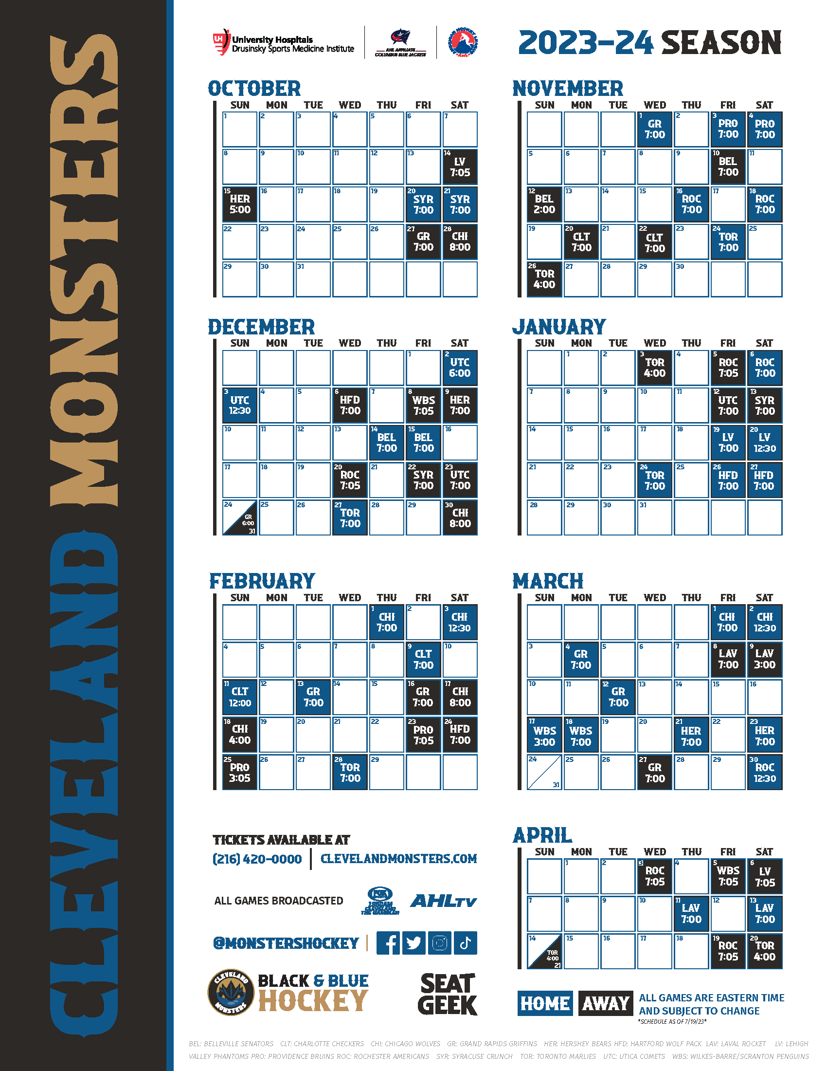 Cleveland Monsters on Twitter "🚨 SCHEDULE UPDATES 🚨 The following game