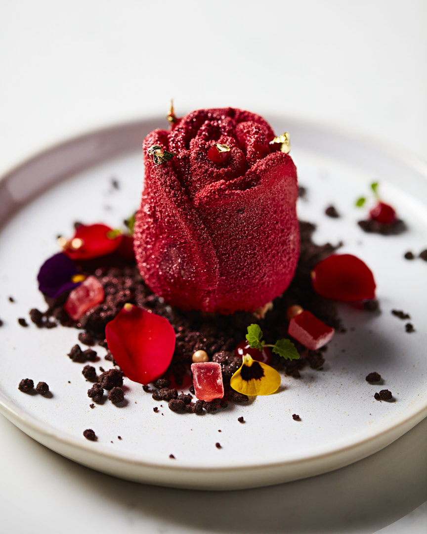 ThisLabyrinth's tweet photo. Experience sweet nostalgia with The Rosarium's dessert menu, aptly named "To Indulge."  🌹

One of our standout desserts is The Rose Garden - a rose-infused raspberry gel and vanilla mousse, chocolate soil, candied rose petals, and a touch of gold leaf. 

Book now! Link in bio. https://t.co/0KqNdVQ9yy