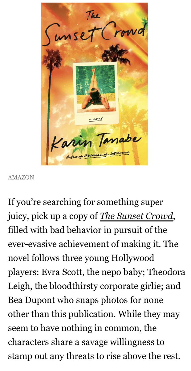 Only the coolest books get reviewed in @RollingStone—and if they’re calling it “super juicy,” you know you’re in for a wild ride. Clearly, THE SUNSET CROWD is an It Girl in novel form. ✨💛 @karintanabe @StMartinsPress @Areubey