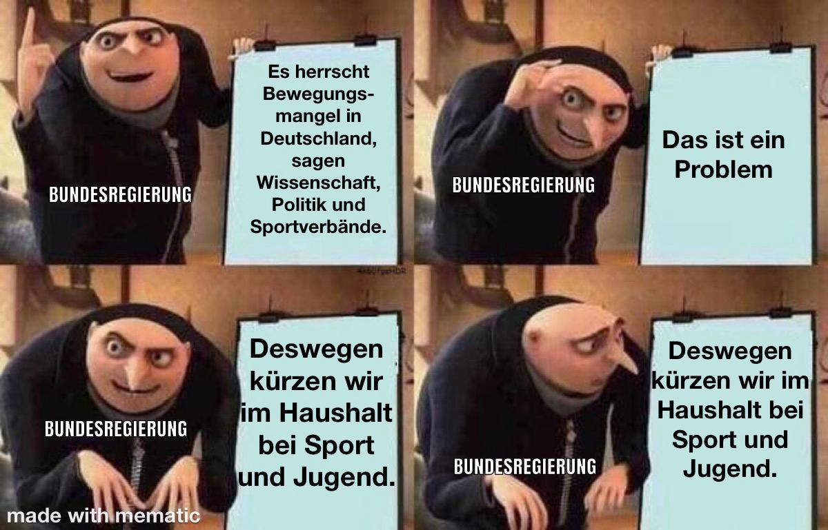 Da passt doch was nicht im #Haushaltsentwurf der Bundesregierung!

Wir wollen #Bewegung fördern, #Engagement interessant machen, Teilhabe stärken u.v.m.

Es braucht MEHR finanzielle Unterstützung und keine Mittelkürzung, das ist nicht generationengerecht. #SportjugendHaushalt