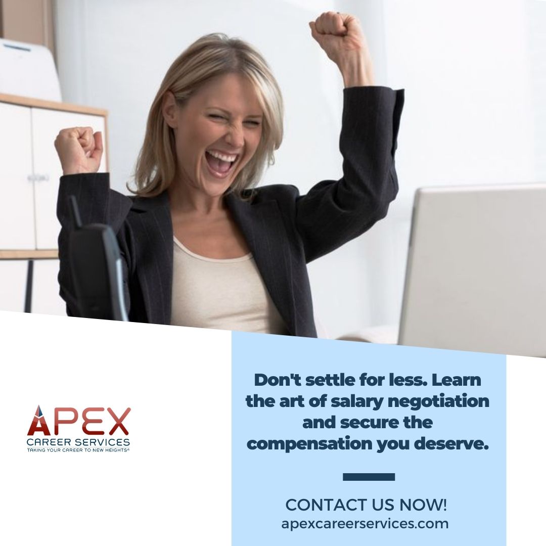APEXCareerSvcs's tweet image. Don&apos;t settle for less! Learn the art of salary negotiation and unlock the financial rewards you deserve. Visit apexcareerservices.com and take control of your worth! 

#SalaryNegotiation #Compensation #JobOffer #CareerSuccess #APEXCareerServices