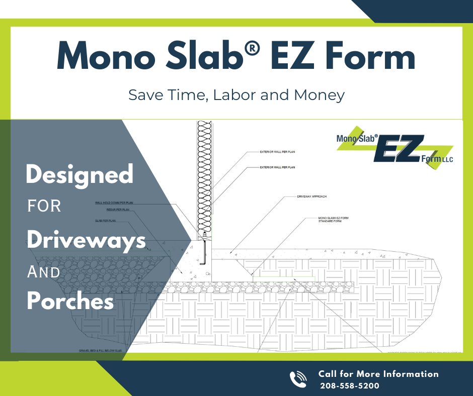 monoslabezform's tweet image. With scored breakaway wedges, Mono Slab® EZ Form makes it easy to pour an apron, driveway, or sidewalk. Contact us to discover how our innovative solutions can streamline your construction process and maximize your savings. #Monoslab #Foundation