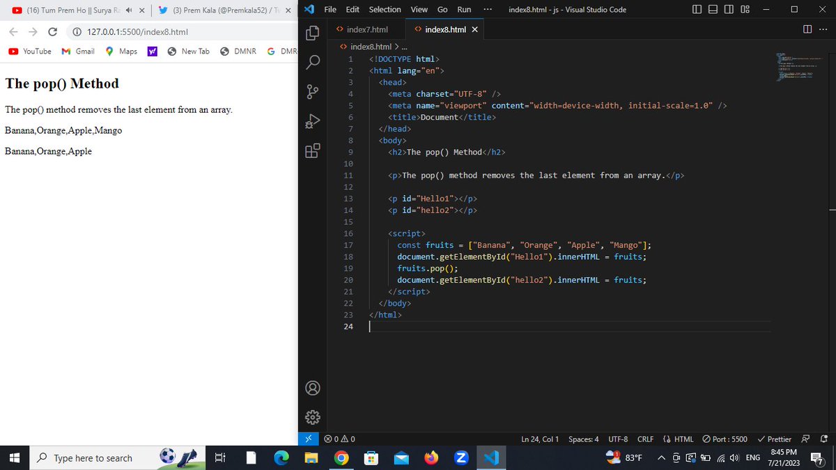 Premkala52's tweet photo. Day51/60
Today , I learnt about the Array methods in JavaScript. Array methods are functions built-in to JavaScript that we can apply to our arrays — Each method has a unique function that performs a change .
#60DaysOfLearning
#LearningWithLeapfrog
#LSPPD51 https://t.co/UyP05sh3ME