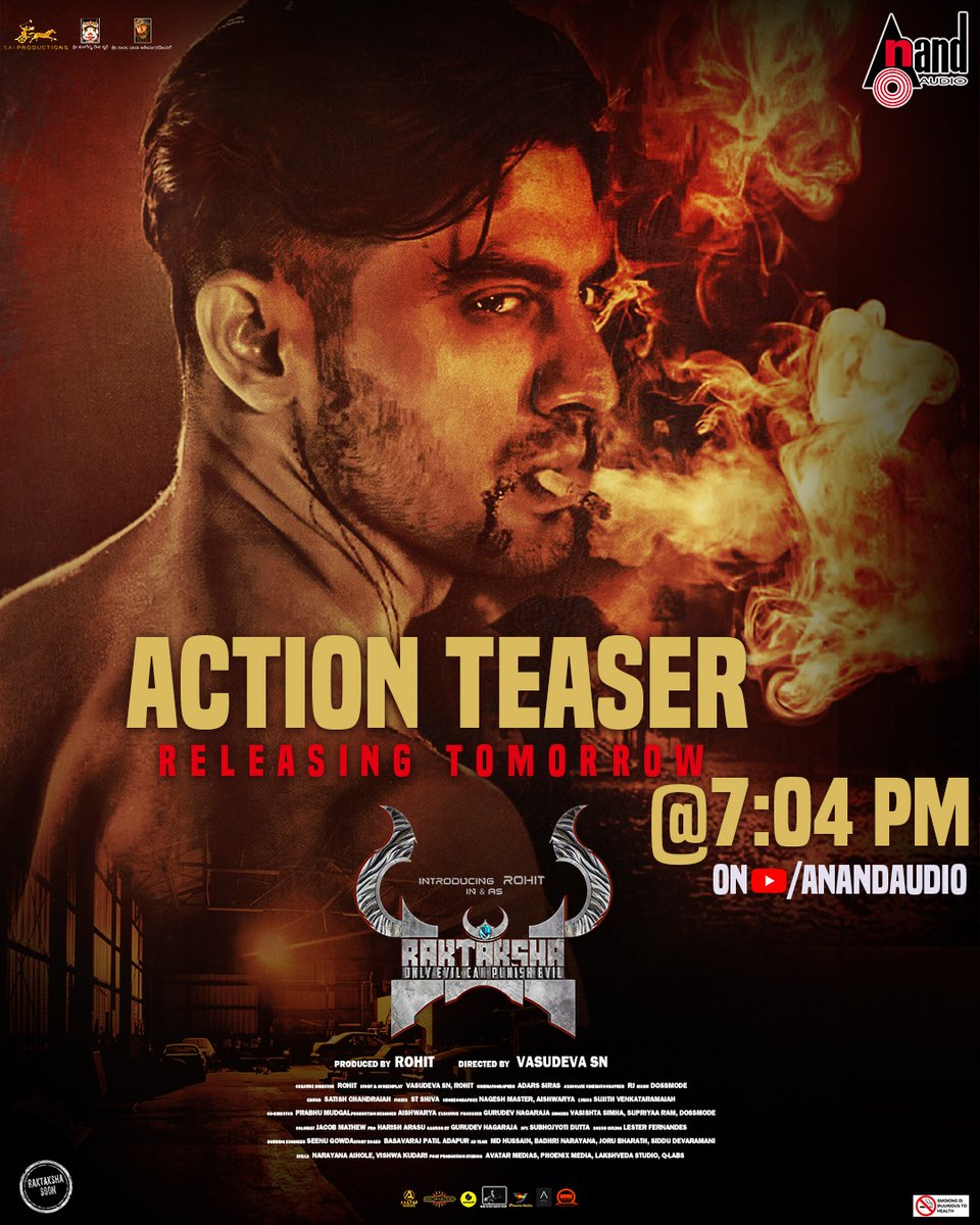 aanandaaudio's tweet photo. #Raktaksha Action Teaser Tomorrow At 7.04 PM 🔥🔥

Stay Tuned 🔔

#SaiProductions #PramodShetty @archana_kottige #Rohit @RachanaDashrath #VasudevaSN  #SujithVenkataramaiah #Dossmode @aanandaaudio https://t.co/vCoLNBQAg6