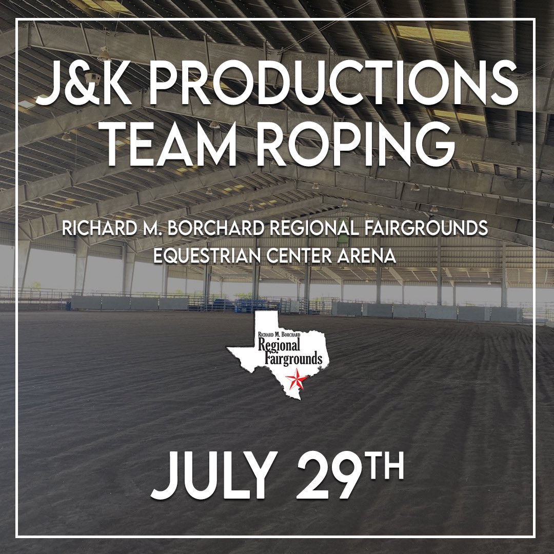 RMBRFairgrounds's tweet image. Next week👉J&amp;amp;K Productions Team Roping will be held on Saturday, July 29th.
These teams work together to get the fastest times each event! Don’t miss it! 
🪢J&amp;amp;K Prod. Team Roping
📍RMB Fairgrounds Equestrian Arena
🎟 No cost for entry.
#rmbfairgrounds #teamroping  #coastalbend