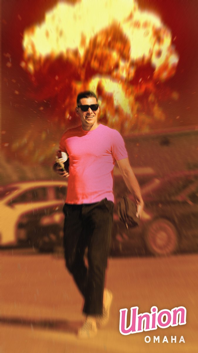 Union_Omaha's tweet photo. Us rolling into the Barbenheimer double feature https://t.co/7nmAaGUdIw