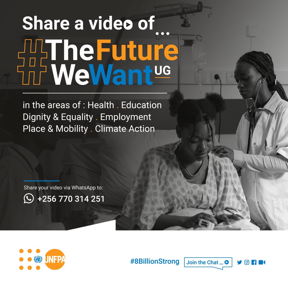 SPONSORED: Your opinion matters! Share a video of #TheFutureWeWantUG in the areas of Health, Education, Dignity & Equality .Employment, Place & Mobility, Climate Action  
Send your video to WhatsApp +256 770 314 251
Join the conversation 
#TheFutureWeWantUG 
#8BillionStrong