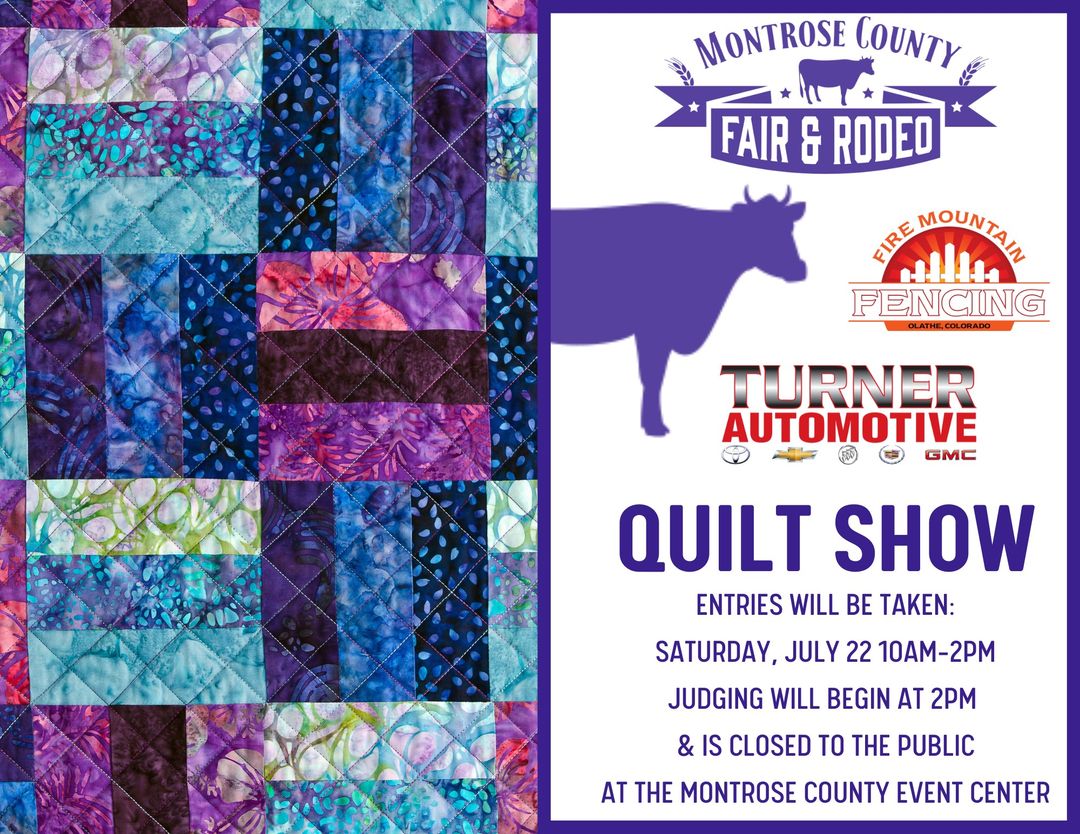 MCEventCenter's tweet photo. Quilt Show Entries will be taken TODAY starting at 10AM. Bring down your best project from this year to show off!
#montrosecountyfairandrodeo https://t.co/bTYvOpSvUP