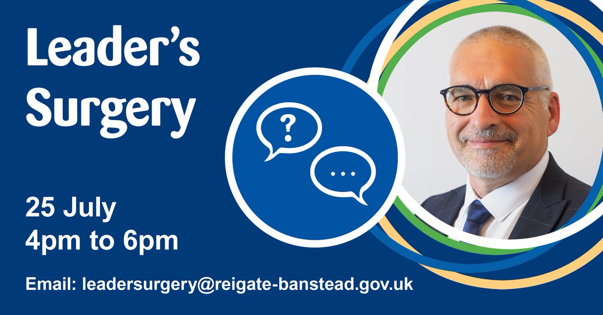 reigatebanstead's tweet photo. Do you live or work in the borough? If you want to discuss local matters you can arrange a meeting with RBBC Leader Cllr Biggs. Leader’s Surgery appointments will be allocated on a first come first serve basis. 

Visit our website for more info: https://t.co/1qq5upGcNQ https://t.co/kYXMaWPYQu