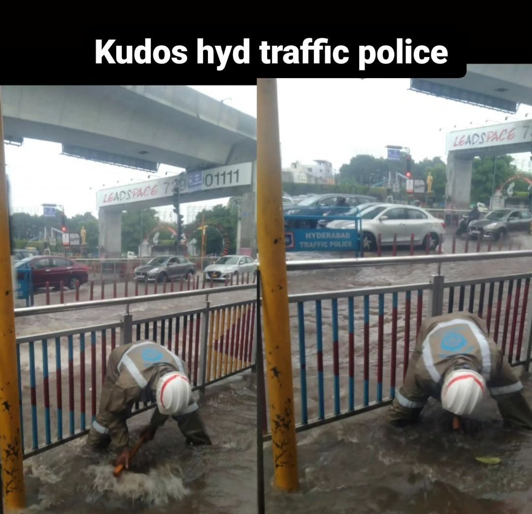 Golla_Shiva_'s tweet photo. To all the traffic police, GHMC workers, EVDM staff working  round the clock to clear water stagnation and fallen trees.🙏🏼🙏🏼🙏🏼

@GHMCOnline @GadwalvijayaTRS @CYBTRAFFIC @cyberabadpolice @HYDTP @hydcitypolice #TelanganaElection2023 #Hyderabad #Hyderabadrains @KTRBRS https://t.co/gV2juT11kJ