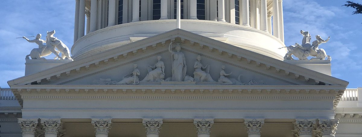 Calif’s asbestos-sick Capitol Annex is gone. A welcoming Annex looms. 

The plan would deconflict entries by again greeting visitors below an 1860’s showcase - an allegory in stone they’ve been steered away from for years. 

The allegory? Govt’s work is to subdue life’s risks