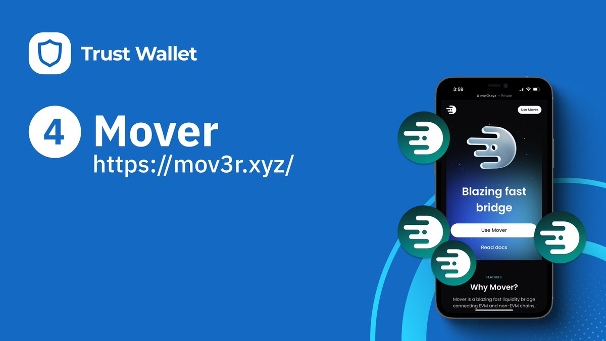 4/6 Mover:

An optimized solution for cross-chain transactions that works effectively with #TrustWallet.

Learn how to use <a href="/moverxyz/">Mover</a> and Trust Wallet together in our guest article: 
🔗 community.trustwallet.com/t/how-to-make-…