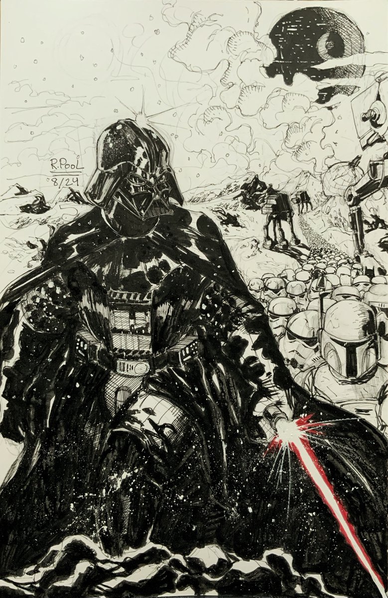 #darthvader i inked this way more loosely and I like how it came out  #starwars #starwarsart #comicart #deathstar #anakinskywalker #BobaFett