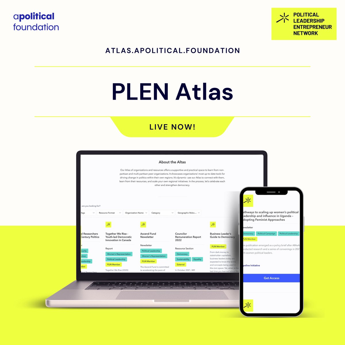 ApoliticalFound's tweet photo. We’re lucky to continuously grow from the 70+ member organizations of the Political Leadership Entrepreneur Network. This PLE Atlas, launched today, puts 150+ of their invaluable resources and learnings in one accessible place. Link ➡️ https://t.co/5YOQYp4pab https://t.co/aJv80DMo2M
