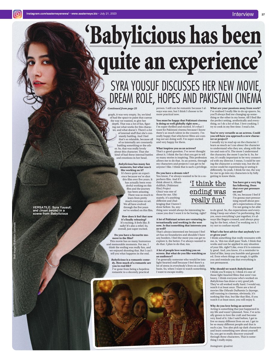 asjadnazir's tweet photo. My cover interview with talented actress @syrayousufsy is out now.
#SyraYousuf #babylicious
ONLINE LINK: https://t.co/8p2ibKRx1b https://t.co/mXnYjL7aPj