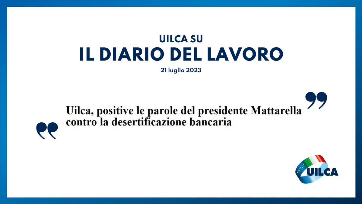 Uilcanetwork's tweet photo. #Uilca, positive le parole del presidente Mattarella contro la desertificazione bancaria. Su @Diariolavoro il commento Uilca del segretario generale Fulvio Furlan e del segretario nazionale Giuseppe Del Vecchio all'assemblea annuale di #Federcasse
https://t.co/cKgI2EANni https://t.co/2ds7QQmNvl