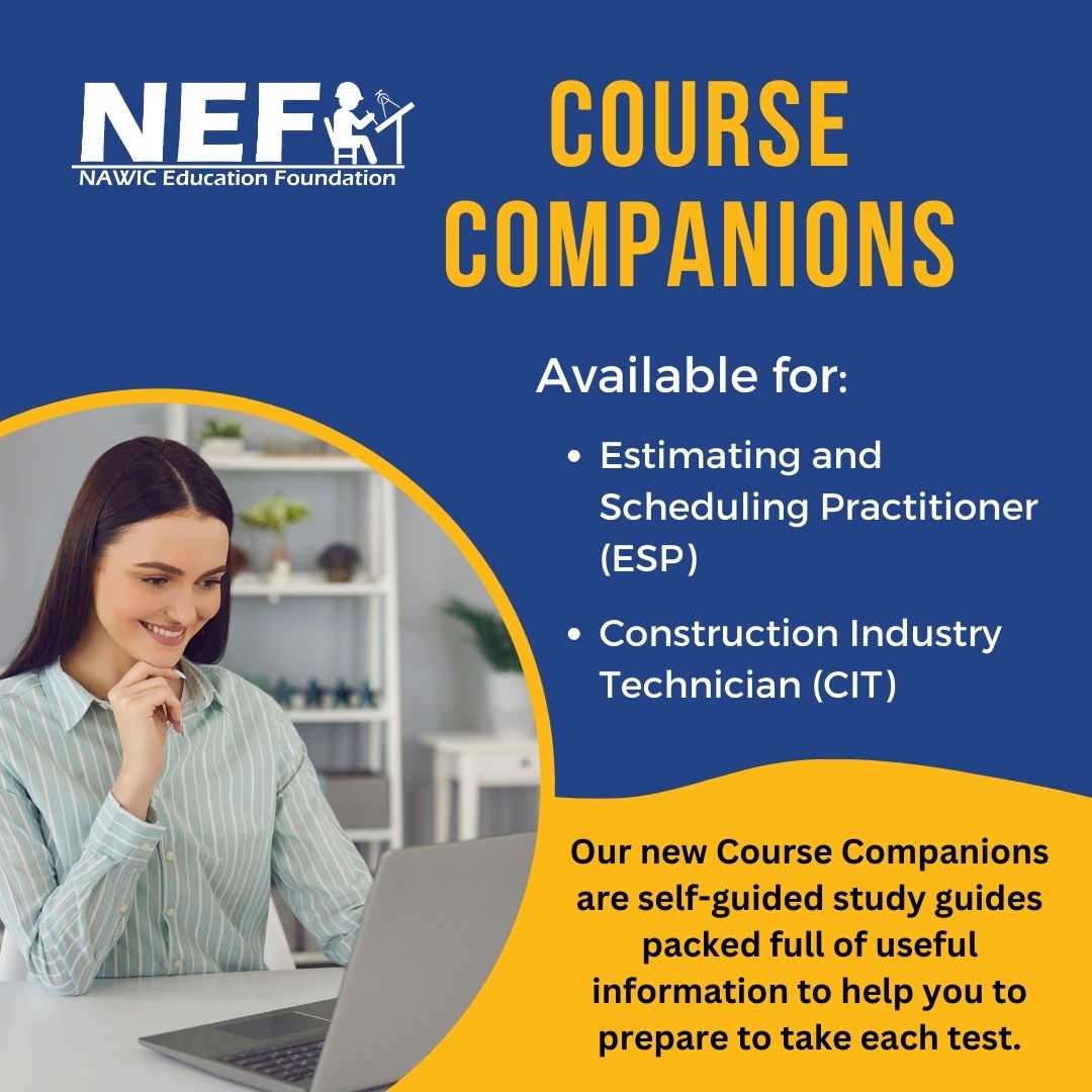 NAWICEF's tweet photo. Course Companions are study guides packed full of useful information to help you to prepare to take each test. Currently available for two certification exams: Construction Industry Technician; and Estimating and Scheduling Practitioner.

Find them here: https://t.co/EOld6Kg6V0 https://t.co/lgu6q8V8qA