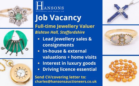 hansonsstaffs's tweet photo. Come work with us! Updated! #jewelleryvaluer #auctionlife #jewelleryjobs https://t.co/bL5SoNrLBM