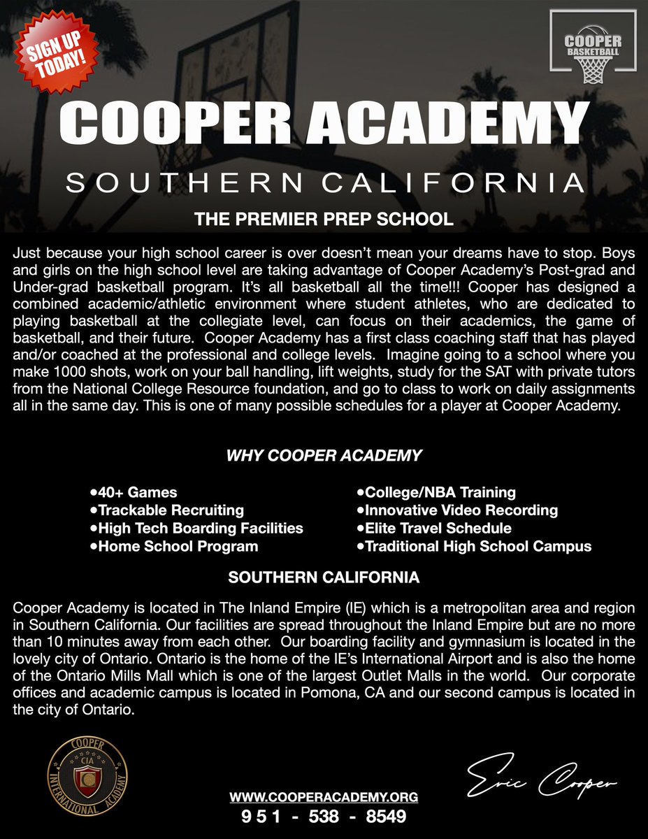 coopdream's tweet photo. Searching for high school and postgrad basketball players in our local area. If you are a young man and you are looking to get to the next level of Basketball call Cooper Academy as soon as possible.  we will help you make your dreams come to reality.  951-538-8549 https://t.co/9BBZcjzhlD
