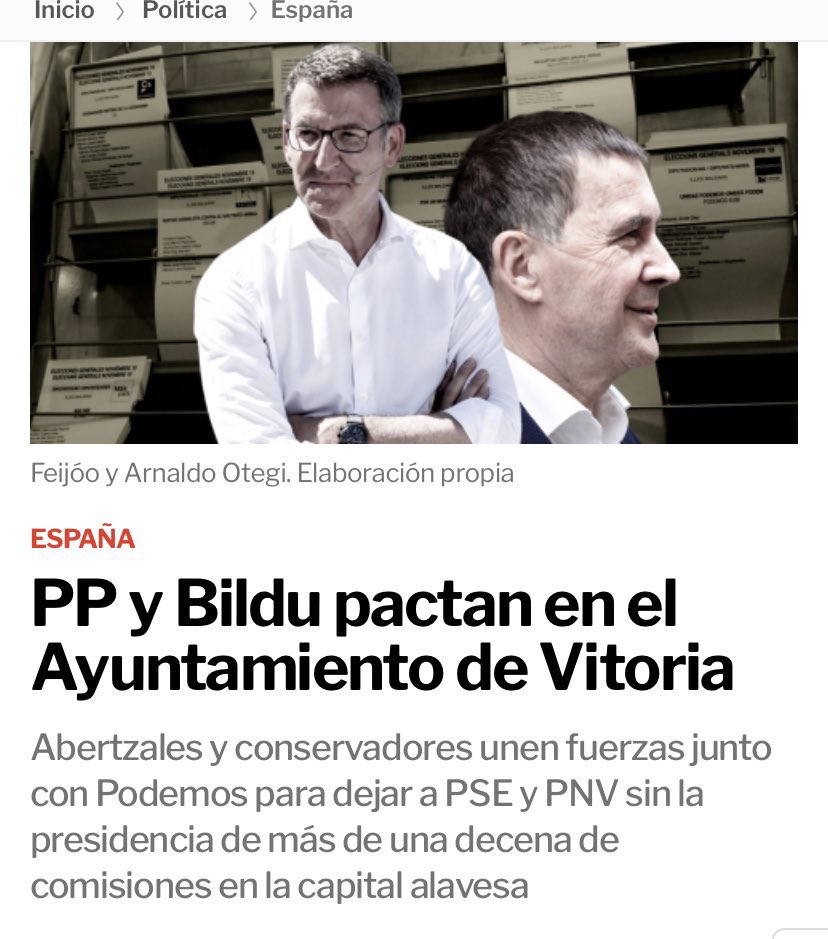 Cuanta hipocresía. PP pacta con Bildu en Vitoria, ahora que? Ahora renuncio,  esperamos al lunes y lo pactamos otra vez..