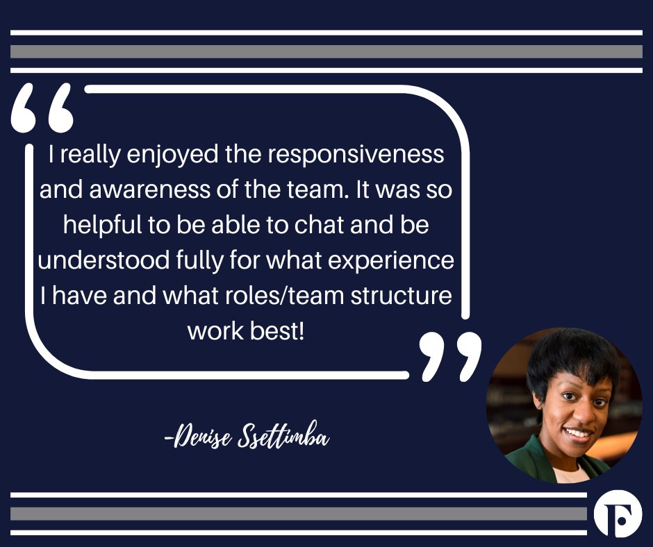 “I really enjoyed the responsiveness and awareness of the team. It was so helpful to be able to chat and be understood fully for what experience I have and what roles/team structure work best!”

#candidatereview #reviewsmatter