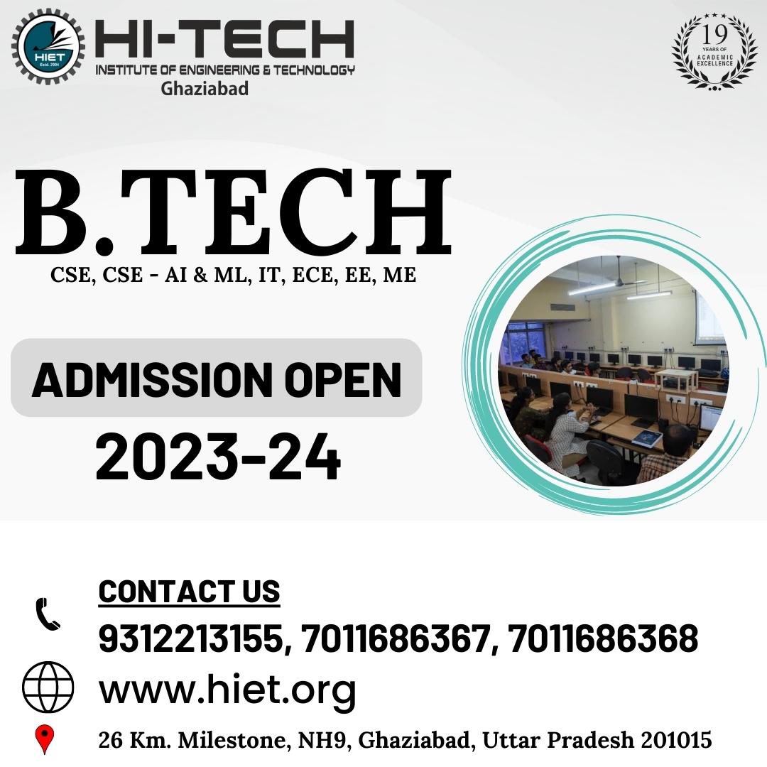 HiTechColleg's tweet image. Welcome to HI-TECH Institute of Engineering &amp;amp; Technology, Ghaziabad

ADMISSIONS OPEN!!

Session: 2023 - 2024
Contact us: 9312213155, 7011686367, 7011686368

hiet.org

#hitechinstitute #bestinstitute #admissions #btech
