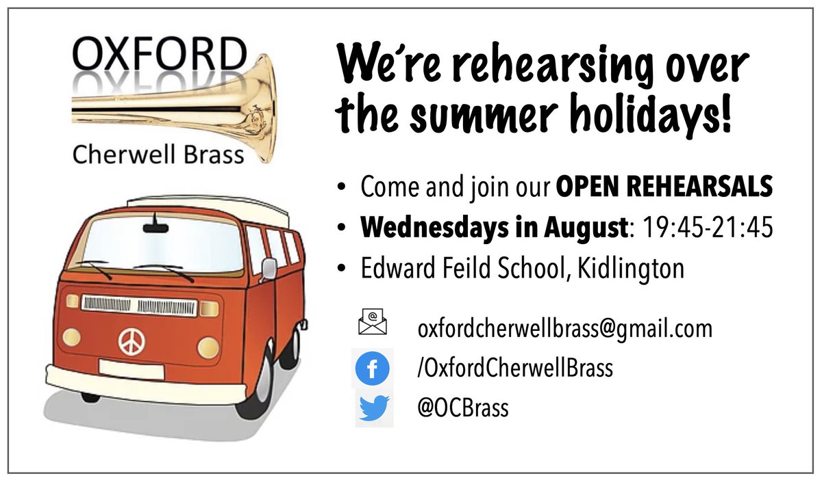 OCBrass's tweet photo. Come and join our open rehearsals: Wednesdays in August. #brassband #oxfordmusic #summerholidays https://t.co/HMuRhMGCwG