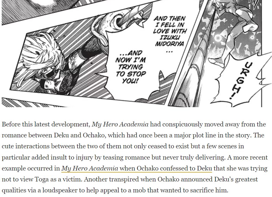 arthurianmaiden's tweet photo. The way the panel is put there and.... like... they way it is drawn... it is not a big revelation? We don't see her focused, or even drawn in a certain emotional way. Completely different from the panels where she was trying to reach for Toga. https://t.co/FW9tp6cvmS