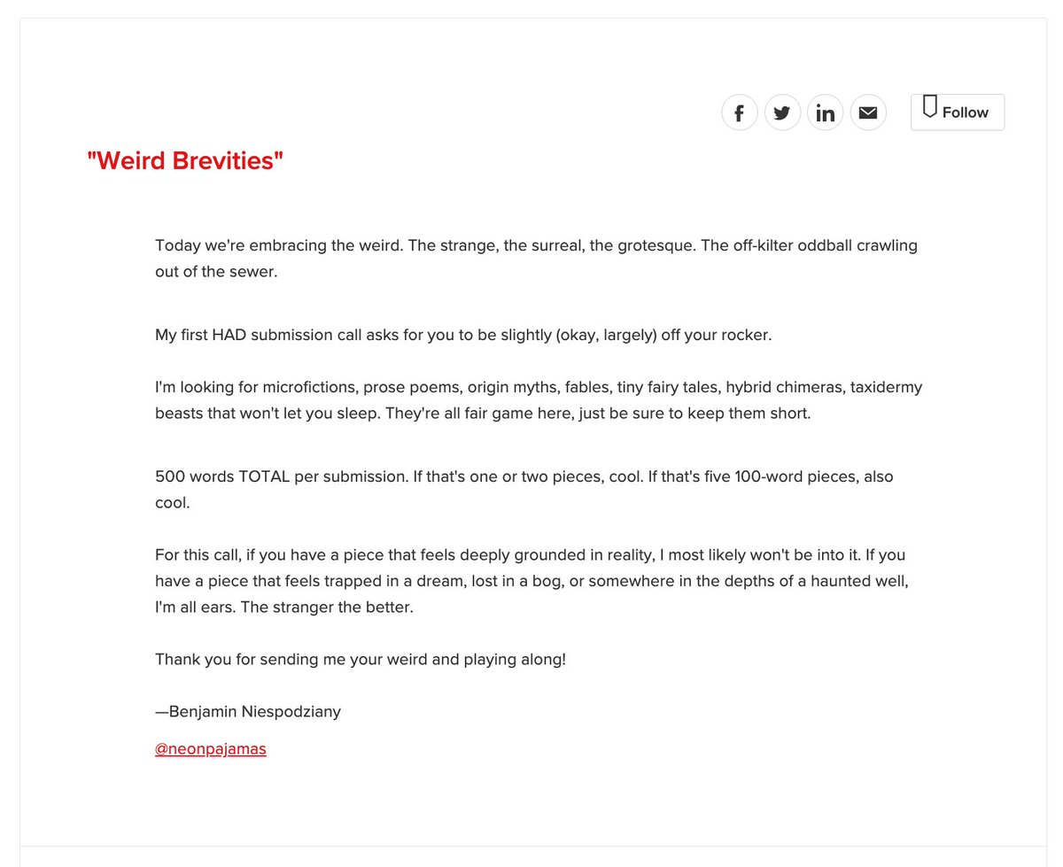Submission call coming this Sunday, 7/23, 1pm ET!
Submission cap: 150
Guest Editor: <a href="/neonpajamas/">Ben Niespodziany ☁️🐋</a>!!

full sub call language in pic, alt text, &amp; replies