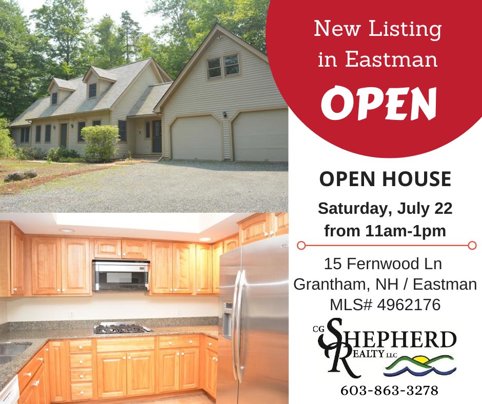 CGSheprealty's tweet photo. #OpenHouse Sat, July 22 from 11-1. #NewListing at 15 Fernwood Ln, Grantham, NH / Eastman listed by @CarolShepRealty. 3-Bedroom cape w/ gas fireplace, main level laundry, finished room over garage, primary bedroom suite &amp; more! -> https://t.co/CGMISKHxHE #nhrealestate #homeforsale https://t.co/yklJSU4Vid