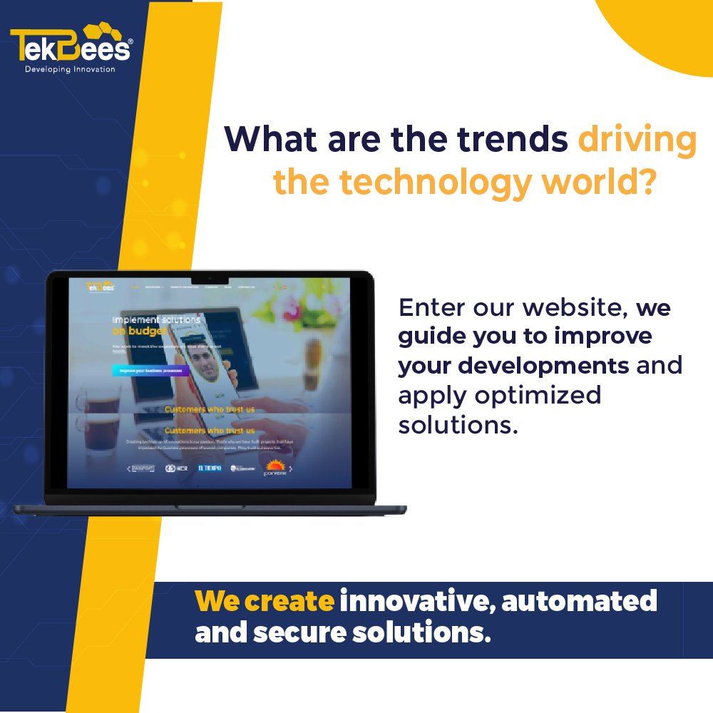 Tekbees's tweet photo. 🚀🏢 Visit our website to discover how we have redefined the success of numerous companies in different sectors. Let's collaborate today! 📈

➡Click here: https://t.co/YxAujE4jn9

#technologytrends | #digitaltransformations | #businessowners | #KYC https://t.co/TOkFI5ugbb