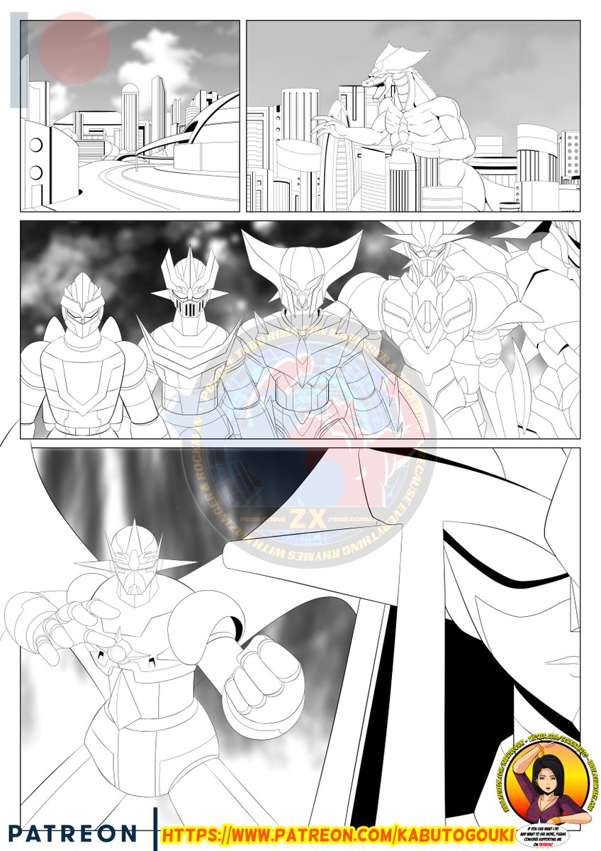 GoukiKabuto's tweet photo. #inks for the last page of Onna Yushaa Robot Shiranyer G (C) Issue 1 for #Patreon 
Lot´s of #Robots  &amp; a #Kaiju with many #homages too.
#manga #anime #superrobot #giantrobot #mazinger #getterrobo #grendizer #Godzilla #gundam #evangelion #Mecha #OC #originalcharacter #BANPRESTO https://t.co/B7iB3XFURr