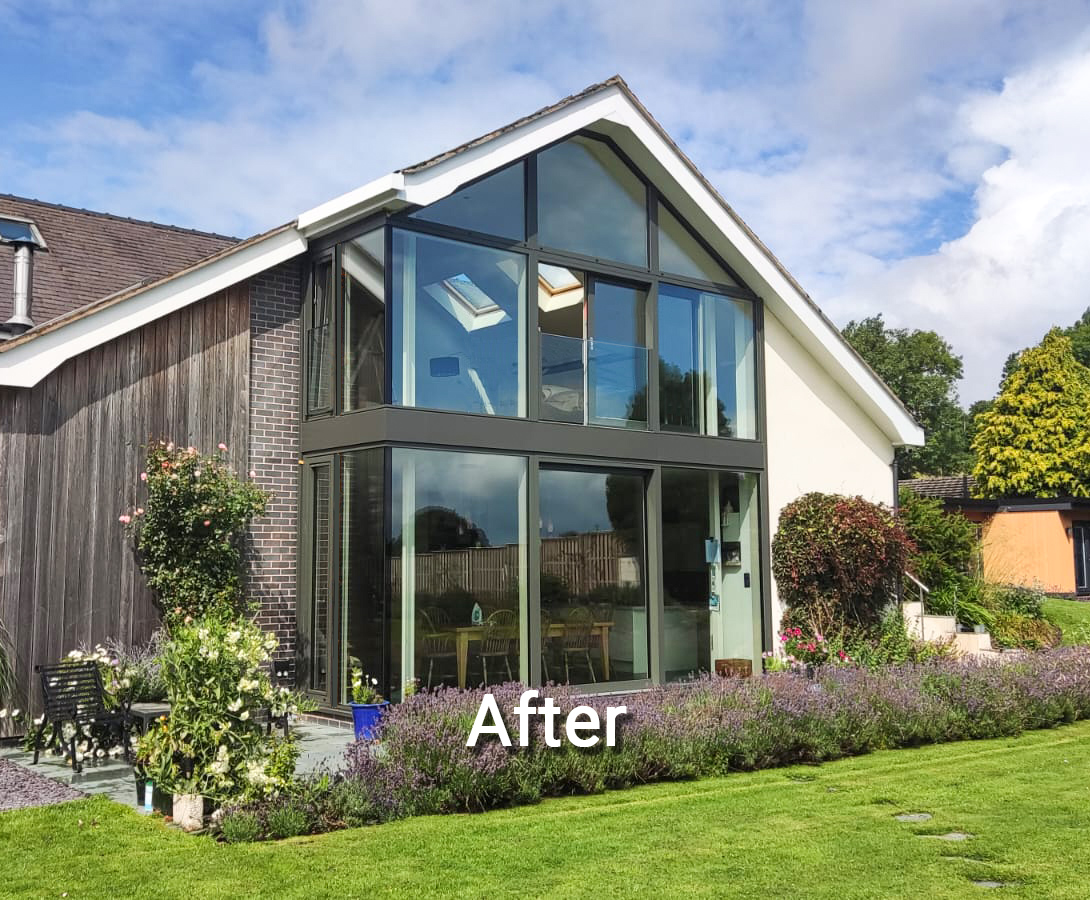 Before &amp; After ..... what a difference🤩. Internorm Low Energy Windows/Sliding Doors, with beautiful timber on the inside but low-maintenance aluminium on the outside so this won't need treating every three years! #TripleGlazing of course 😎<a href="/InternormUK/">Internorm Windows UK Ltd</a>
