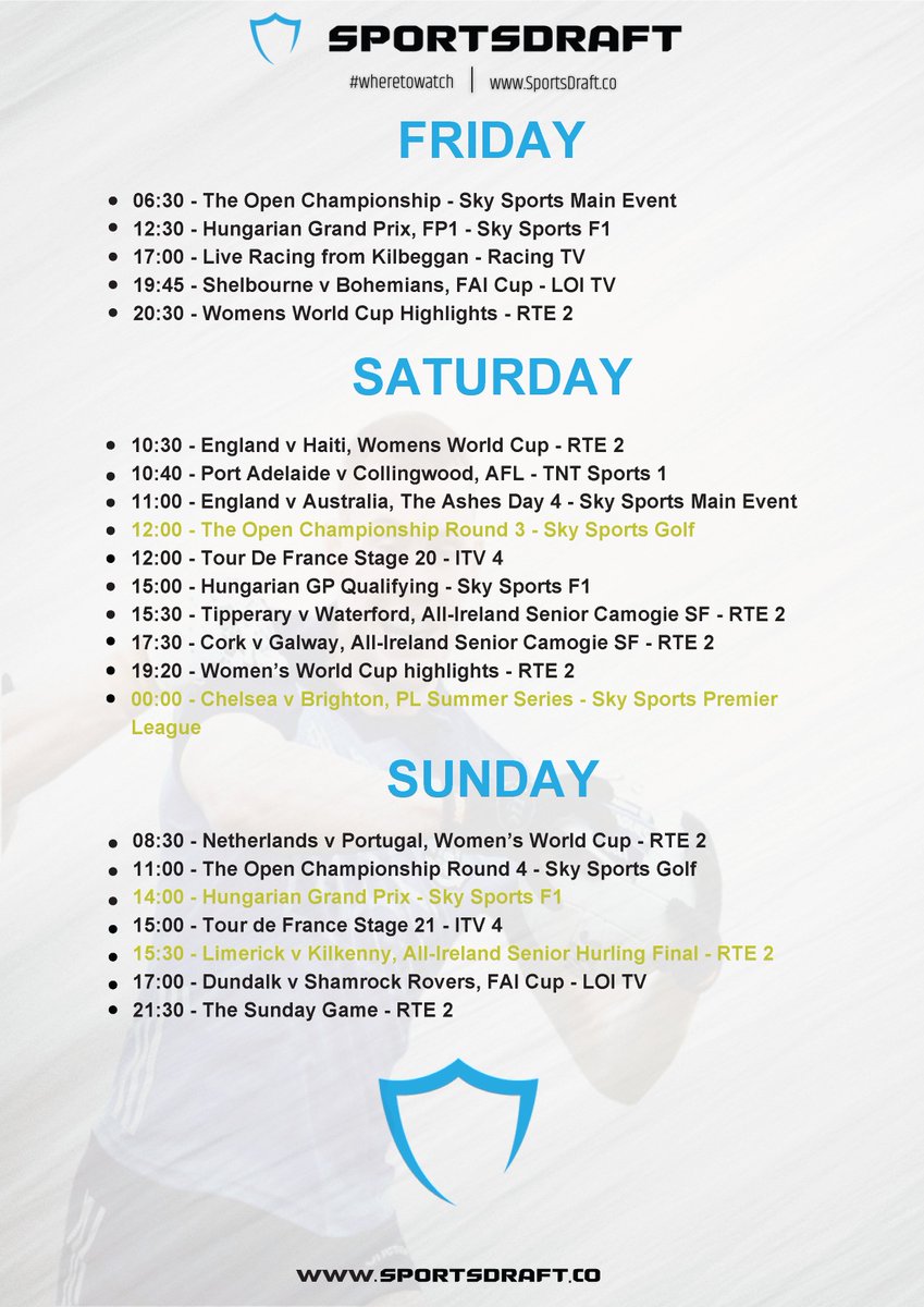 WheresTheScore's tweet photo. Here’s your weekends 𝐖𝐡𝐞𝐫𝐞 𝐭𝐨 𝐖𝐚𝐭𝐜𝐡 for all the upcoming Sporting action!!!

📺⛳🎾⚽🏐🏎️ https://t.co/7oXBB3oUvM