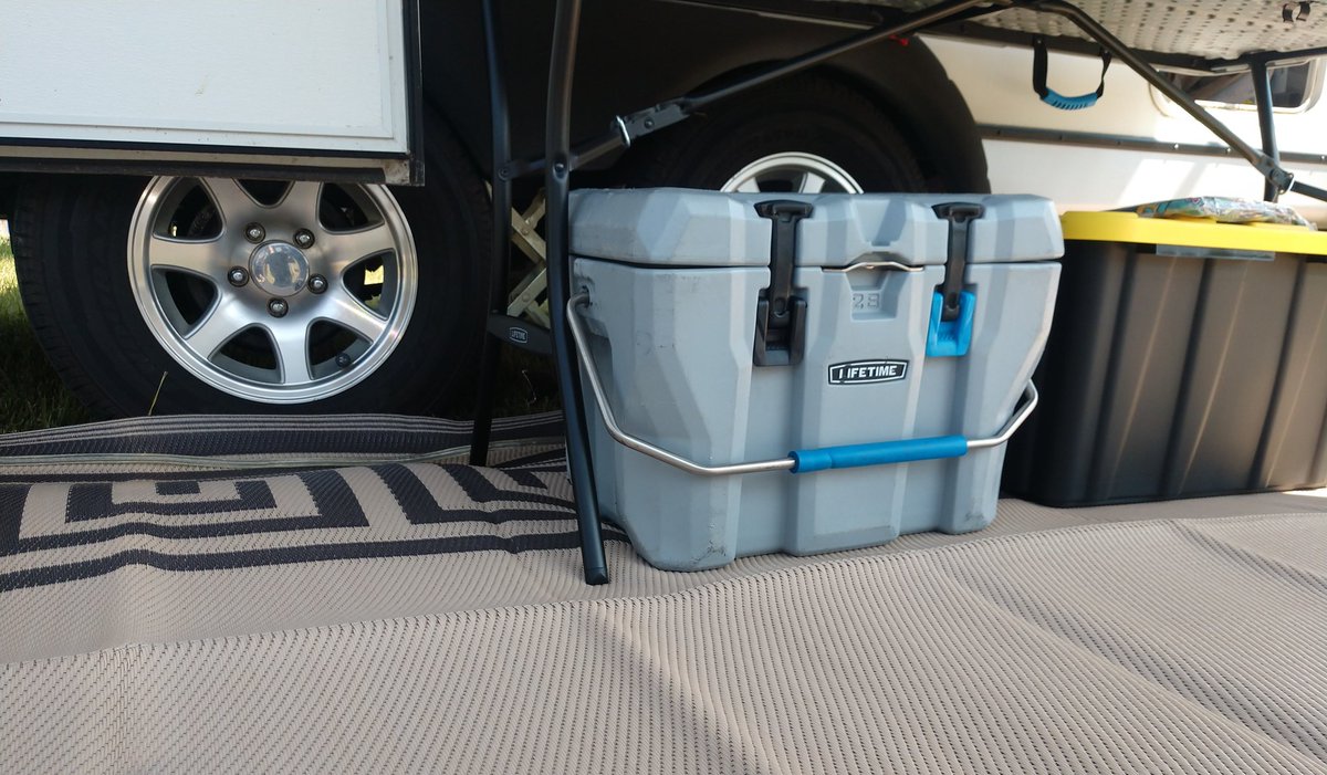 Finally got the camp set up. Thankful to bring along the old reliable lifetime cooler. The latch broke and they got a replacement to me right before the 14-hour drive north. Still has two day old ice in it.