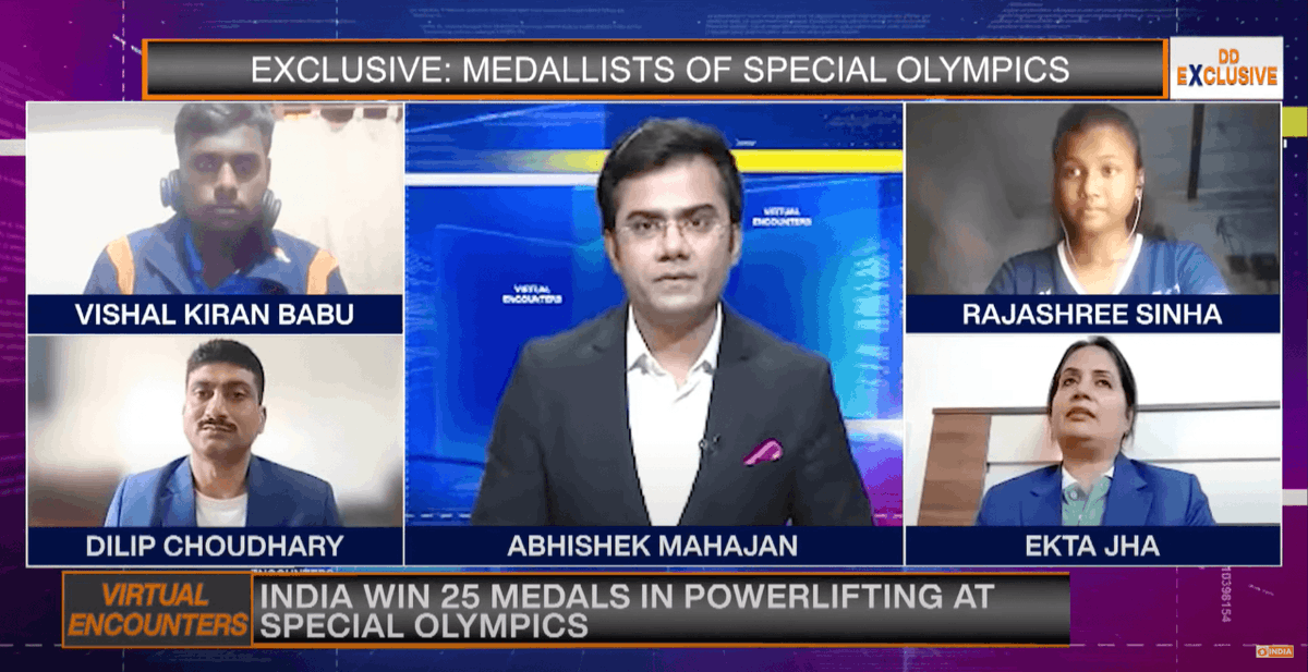 DDIndialive's tweet image. Watch | #virtualencounters with Special Olympics 2023 medal winners  

They talk about India's superb show in the tournament and the contribution of the govt to promote the athletes in India with @Imabhimahajan

@SOlympicsBharat @SpecialOlympics 

Link: youtu.be/fUH7OahOb38