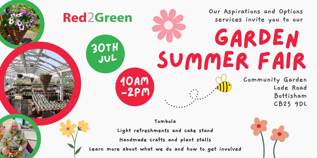 1 week to go until our summer fair at the garden!
We are open to everybody 10am-2pm and have a range of plants and crafts for sale.
Enjoy refreshments and a slice of cake in our lovely garden and maybe even pick up a plant care tip or two!

#SummerFair #Gardening #Charity