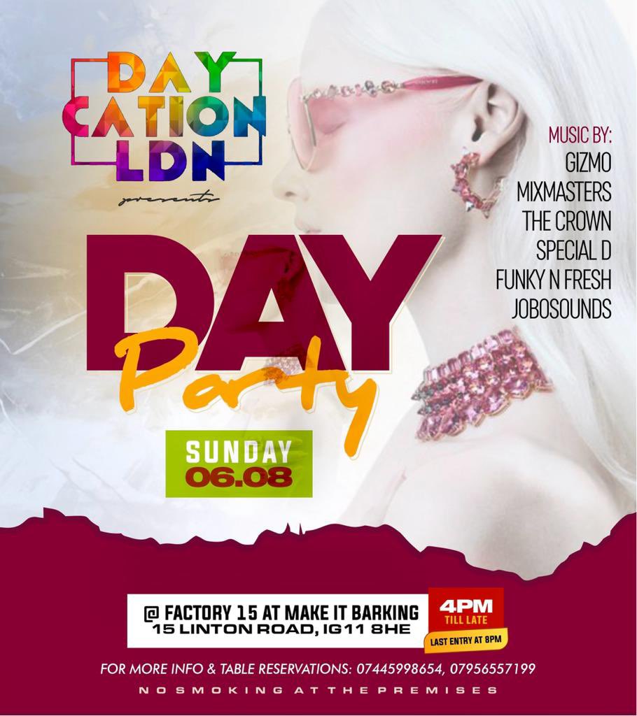 tbkevents's tweet photo. Grab your tickets ASAP‼️

🌞 Summer Time 🌞

DAYCATION DAY PARTY 

Sunday 6th August 

⌚️4pm till late 

📍@factory15barking 

Last entry at 8pm 

Ticket link on Shoobs https://t.co/1dP02D9KhN