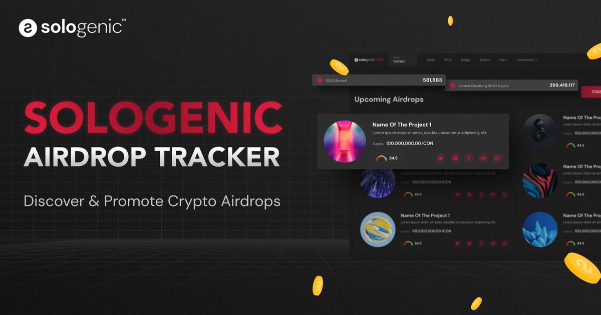 Sologenic is introducing a new way to discover &amp; promote airdrops.

Track ongoing/upcoming events, and opt-in for notifications to never miss an opportunity.

The latest addition to Sologenic’s suite of tools supporting the #XRPL growth.

🪂: sologenic.org/airdrops

#GoSOLO