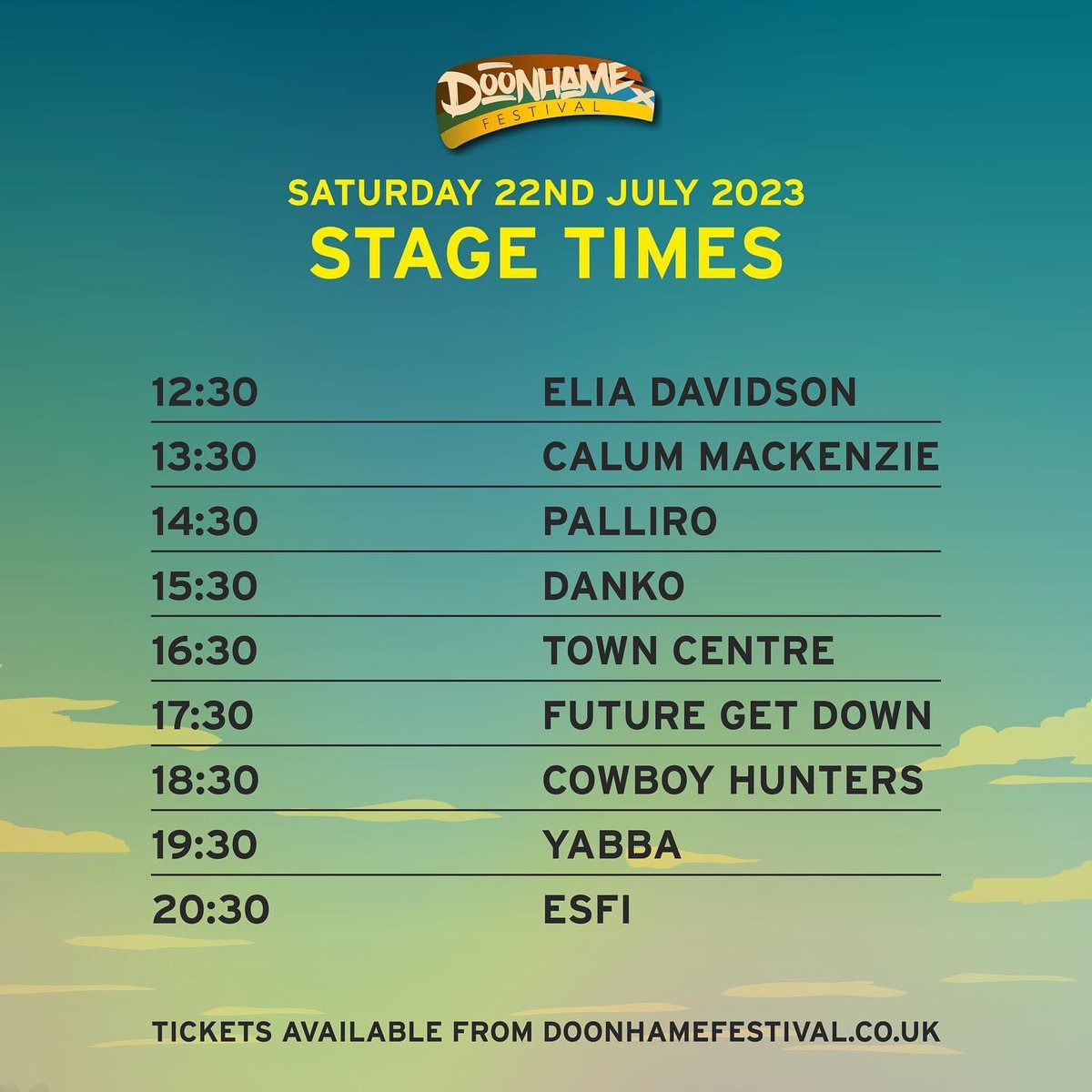 Stage times for @DoonhameF 🙌🏼 #doonhamefestival #danko