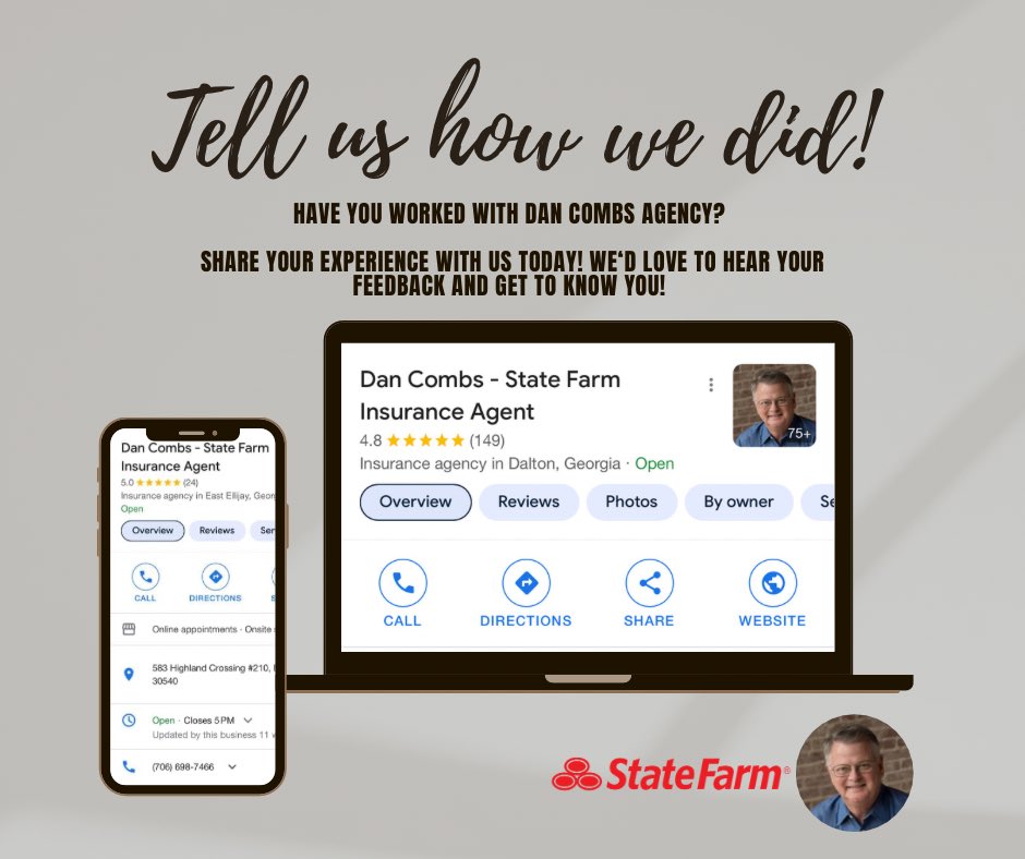 dancombsstatefa's tweet image. Have you worked with Dan Combs Agency?

If yes, tell us how we did! We would love to hear about your experience through Google review! 💌📲 

#statefarmagent #dancombs #statefarm #daltonga #ellijayga #loanoriginator