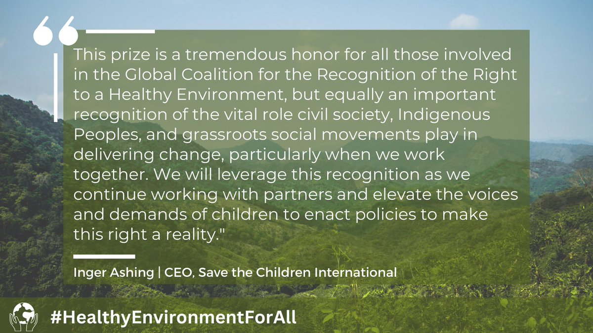 Such great news! 

@Save_Children is one of the members of the right to a #HealthyEnvironmentForAll coalition that has won the 2023 @UN #HumanRights Award.