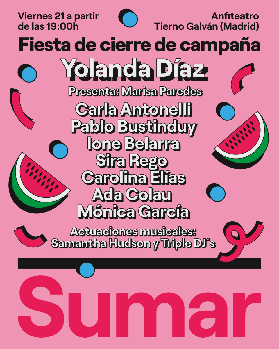 👂Oye, no es por nada pero queda media hora ⌚️ para que comience nuestro acto de fin de campaña 🫶 en el Auditorio del Parque Tierno Galván de Madrid. 🌈

¿Estás ya de camino? ❤️ No te vayas a quedar sin limonada, 🍋 ¿eh? ¡Avisados y avisadas quedáis!

#EsPorTi ➕