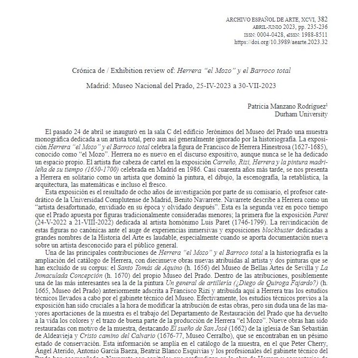 ⏰ ¡Últimos días para ver la exposición dedicada a #HerreraElMozo en el @museodelprado! Os animamos a visitarla y a leer la crónica que escribió Patricia Manzano Rodríguez (@durham_uni) en el último número de @AEArte_CSIC:

doi.org/10.3989/aearte…