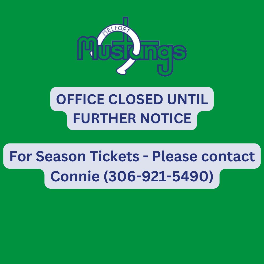 Starting today, the Mustang Office is closed until further notice as the team transitions into new office personnel. We apologize for any inconvenience. Anyone looking for season tickets can call Connie at 306-921-5490.
