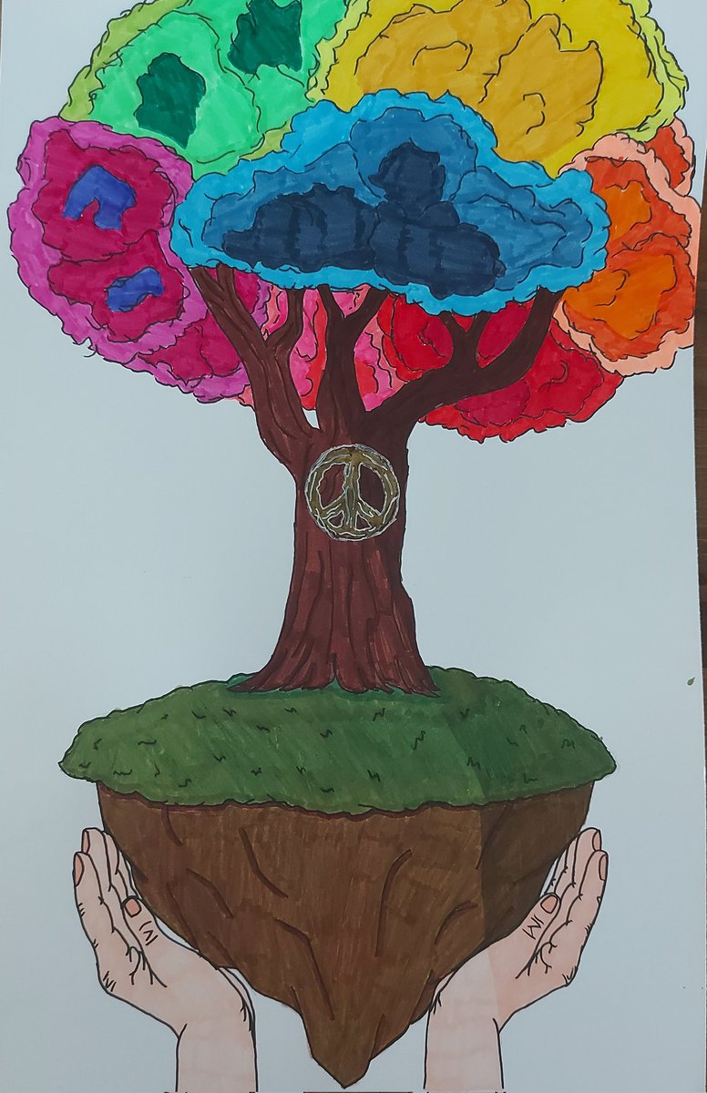 My 13yr old son was asked by his school to design a peace poster for the 'dare to dream' competition. This is his entry. 😊☮️🕊✌️
#daretodream #artcompetition #feelingproud #art