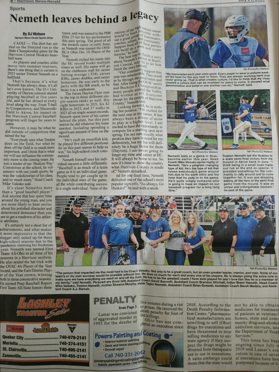 BrentNemeth's tweet photo. 📰“NEMETH LEAVES BEHIND A LEGACY” 

⚾️🐾💙🖤

Attached article published by Harrison News-Herald - 7/21/23. (https://t.co/p8x3gDJrbv)

@Coach_Chiero @DHeff11 @AlexStefanelli @TravisFerrick @JaysonKing26 @petesass16 @mmuk23 @JonPyles @ButlerDJ26 @Coxadoodledoo1 @CoachA8 @TLSportsSeth @RMetzgerWTOV9 @JackWTOV9