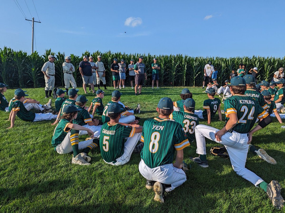 13u-14u Warriors experience Field of Dreams and meet the “Ghost Players” near the corn in right field. Men with a passion for baseball.